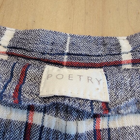 POETRY Dress Linen Blend MIDI Shirt U.S. 2 Lagenlook Relaxed Fit Plaid - Picture 4 of 10